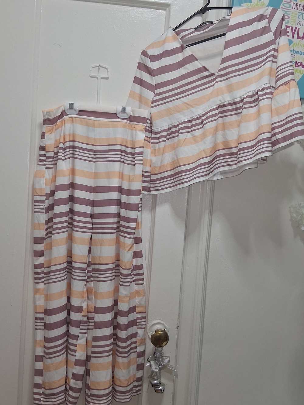 SHEIN Striped Two Piece Top & Wide Leg Pants Set Size S